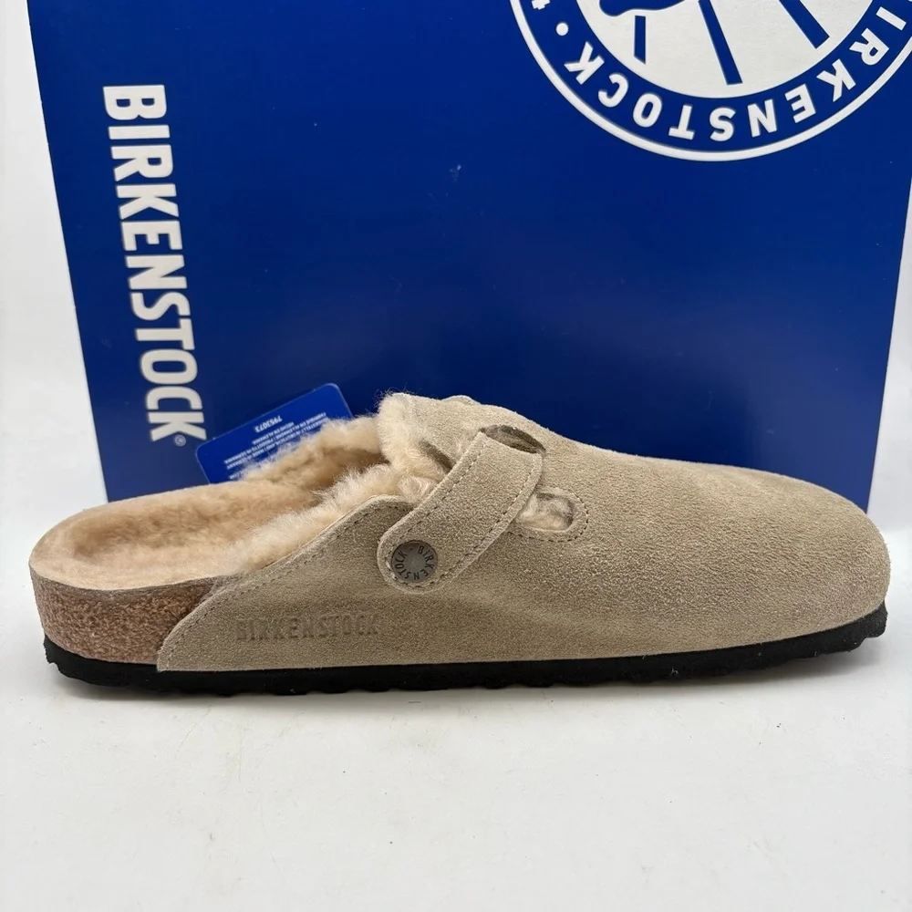 Birkenstock Boston VL Shearling Suede Leather  Taupe - Picture 2 of 7